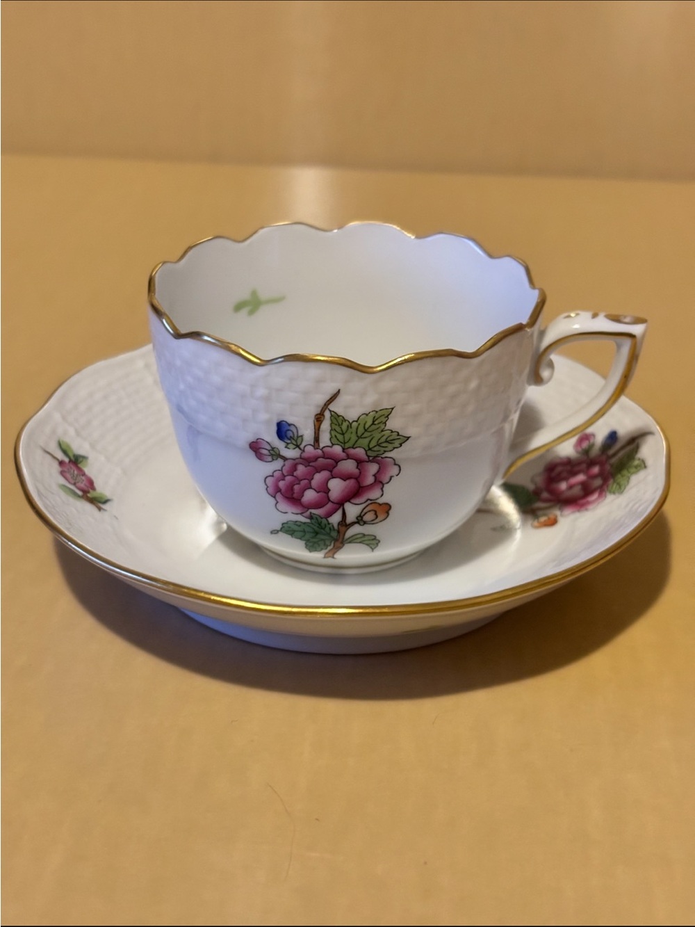 HEREND ETON SMALL PORCELAIN CUP AND SAUCER.